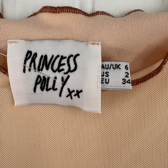 Princess Polly Asymmetrical Shirt Women's size 2 Beige Short Sleeves y2k - Picture 4 of 6